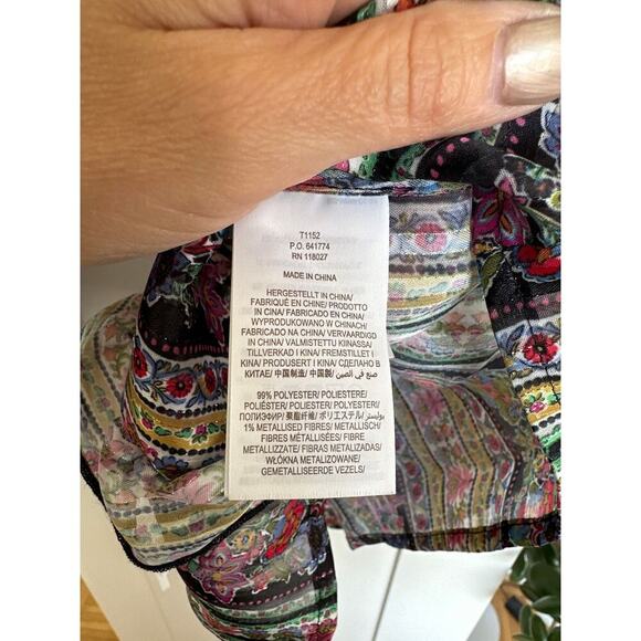 Boden Ruffle Printed Shirt Multi, Carnation Bloom Metallic Women's US 2, EUC - Picture 6 of 9